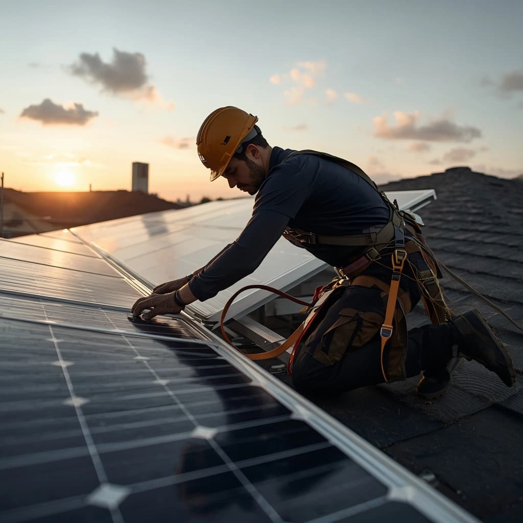 Technician installing solar panels