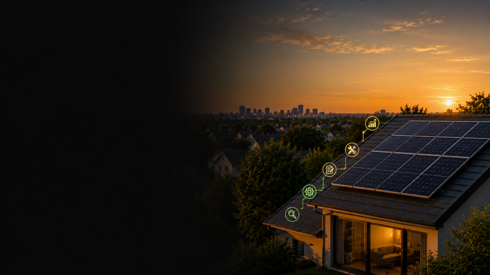 Solar installation process - engineers working on rooftop