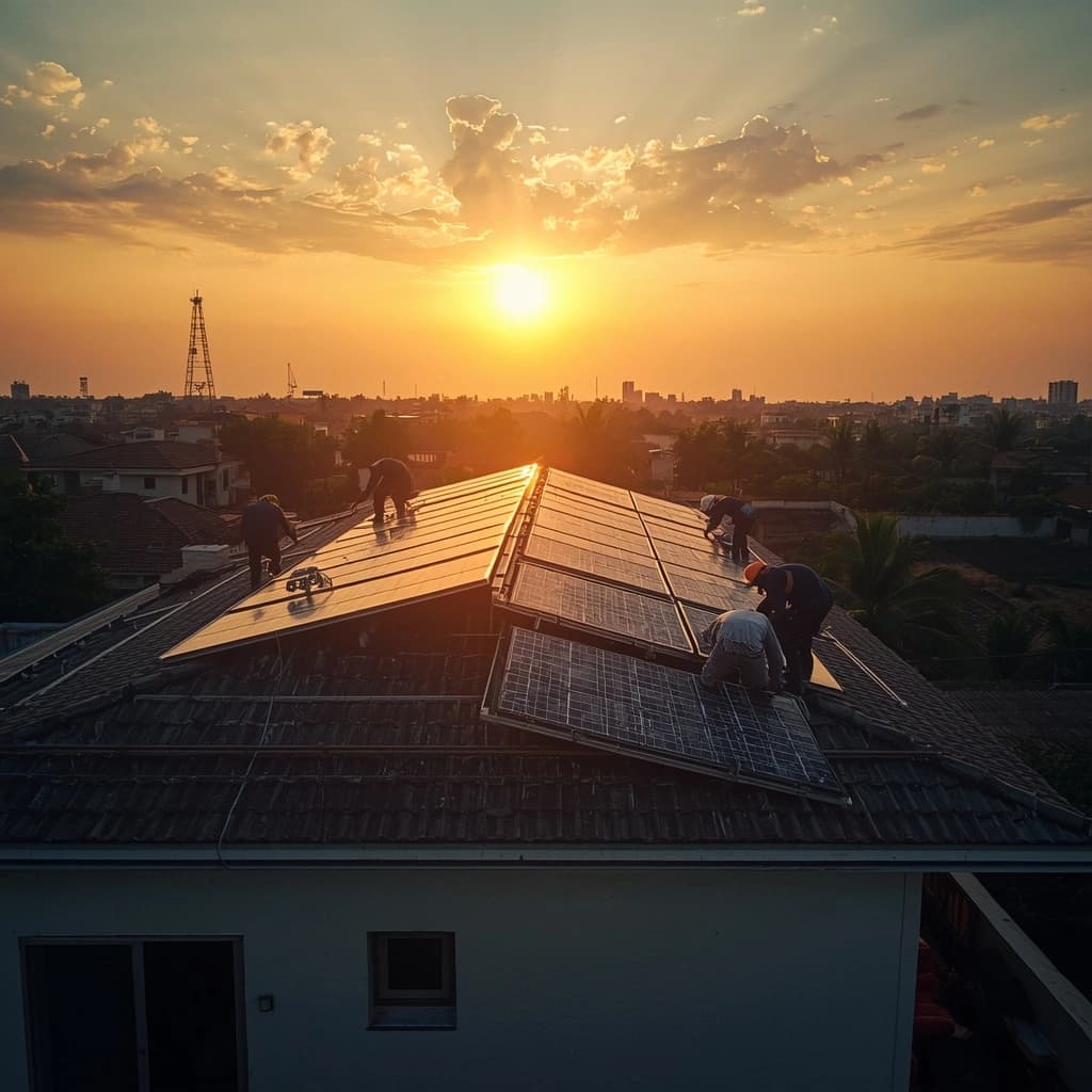 Solar panel installation on rooftop